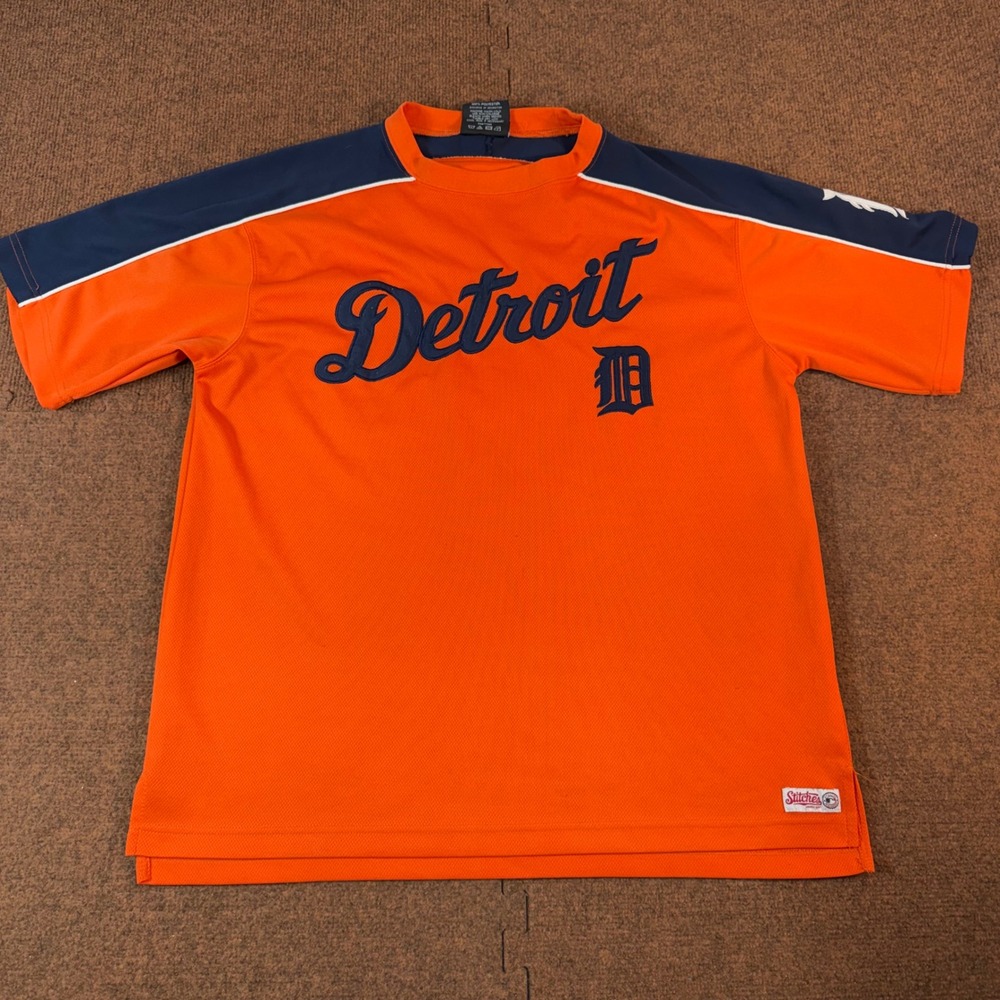 Stitches Detroit Tigers MLB Jersey Mens Large Orange Navy Blue Mesh Shirt D Logo